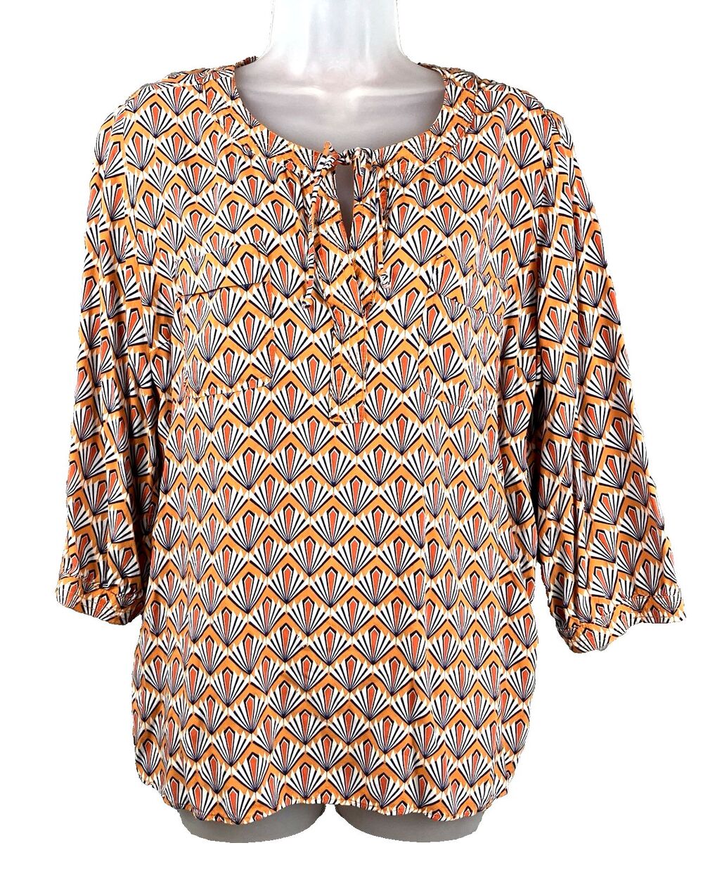 Stylus Geometric Print Tunic Top Women's XL 100% Rayon 3/4 Sleeve